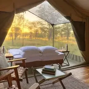 interior of a tented camp in Tanzania